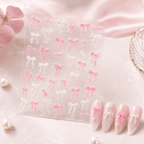 3D Bow Ribbon Nail Art Stickers | Sweet Pink & White Coquette Style