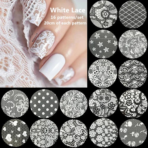 Black & White Lace Rose Nail Foil Stickers