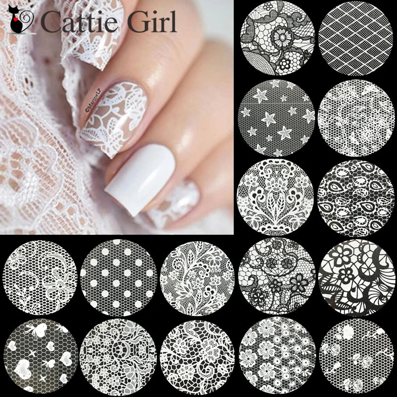 Black & White Lace Rose Nail Foil Stickers Main image