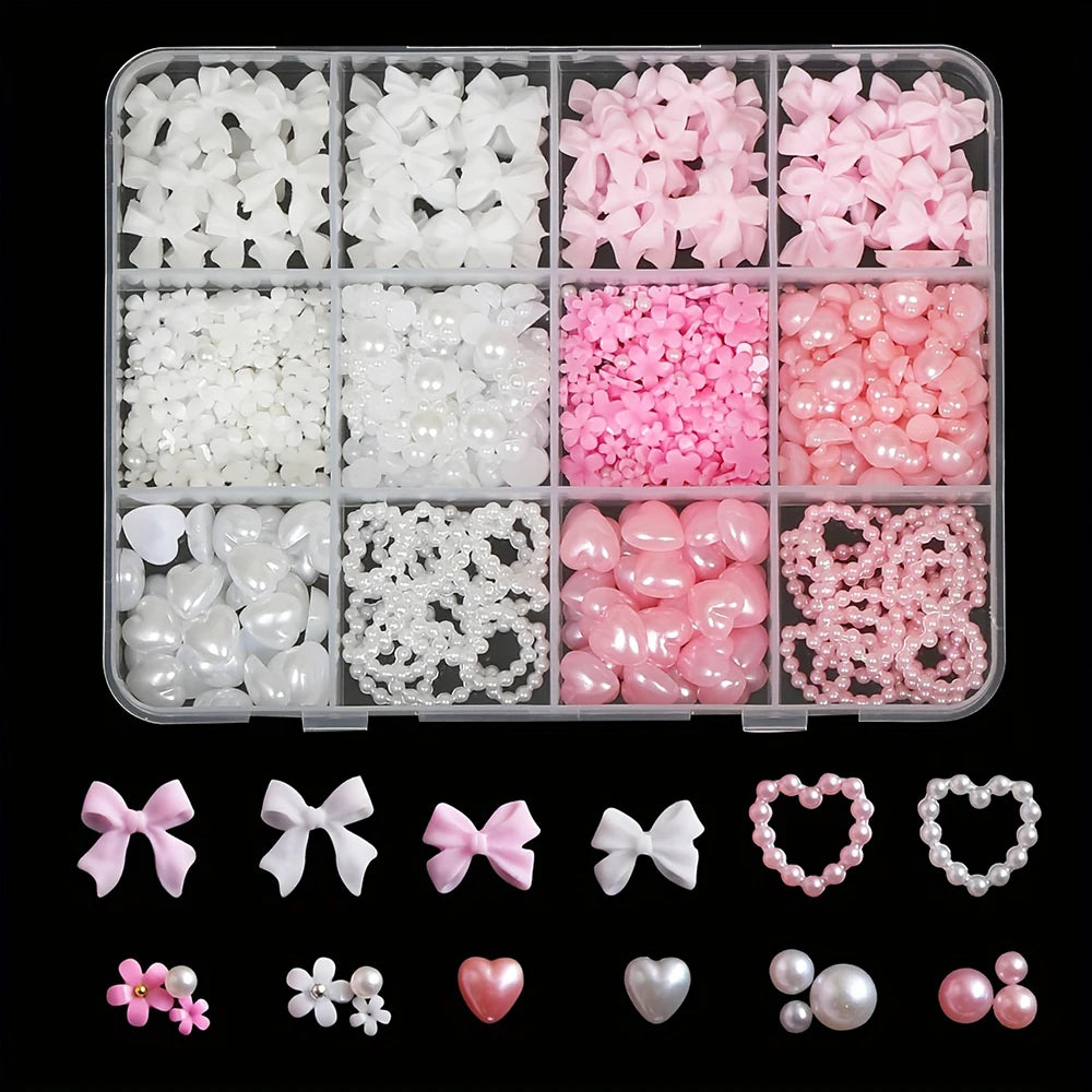 3D Nail Art Decoration Kit — Resin Bows & Pearls (500 Pcs)