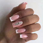 Handmade French Tip Press-On Nails | Minimalist Square Full Cover (24 Pcs)