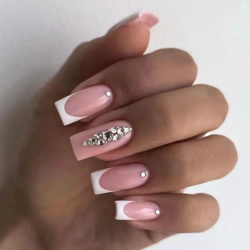 Handmade French Tip Press-On Nails | Minimalist Square Full Cover (24 Pcs)