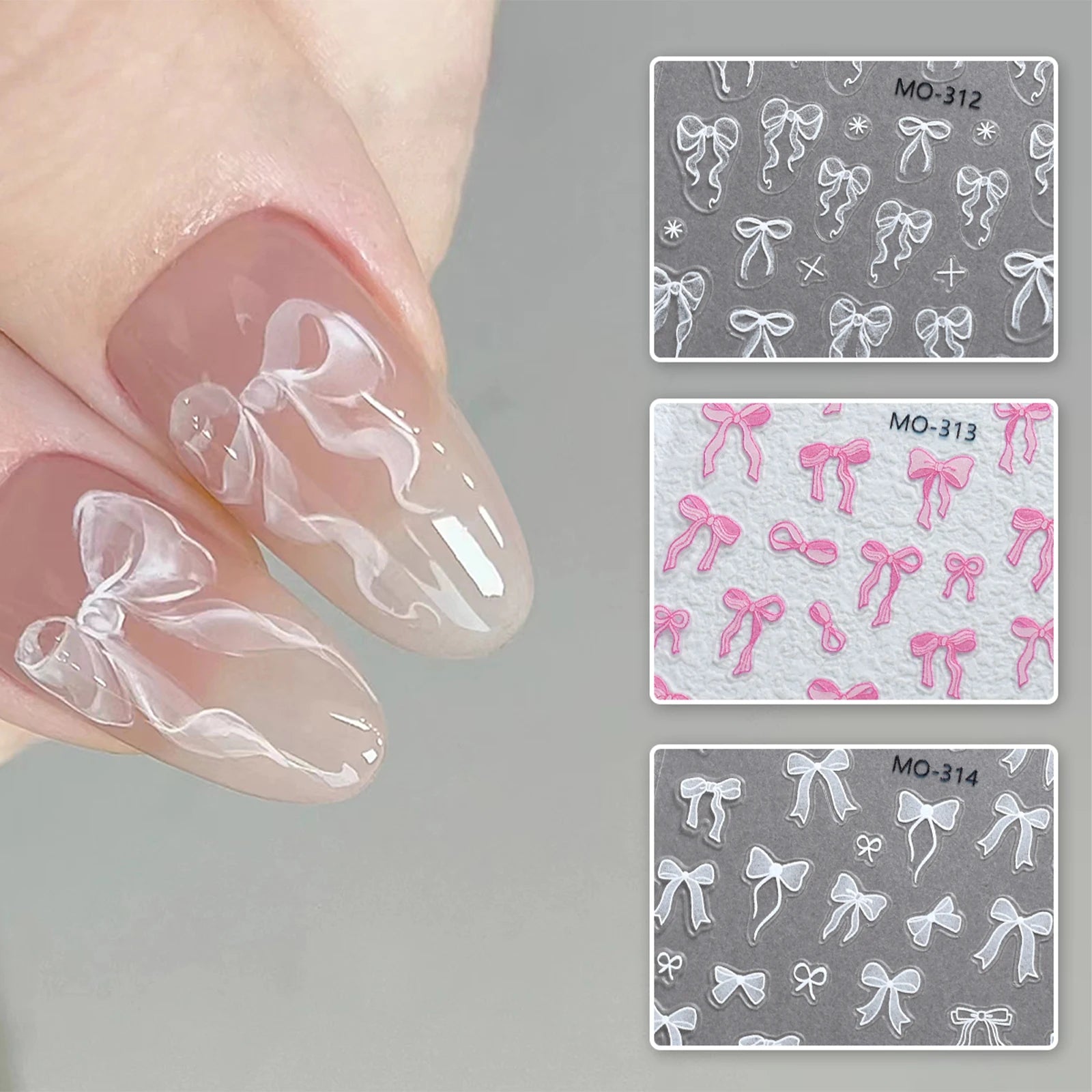 3D Bow Ribbon Nail Art Stickers — Sweet Pink & White Secondary image
