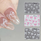 3D Bow Ribbon Nail Art Stickers — Sweet Pink & White