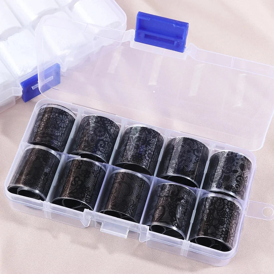 Black & White Lace Nail Art Foil Set (10 Rolls)