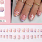 Flower Press-On Nails | White & Pink Short Square Full Cover (24 Pcs)