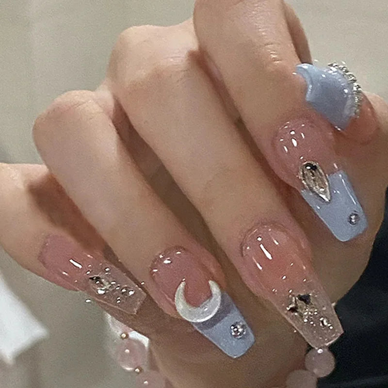 Flower Press-On Nails | White & Pink Short Square Full Cover (24 Pcs)