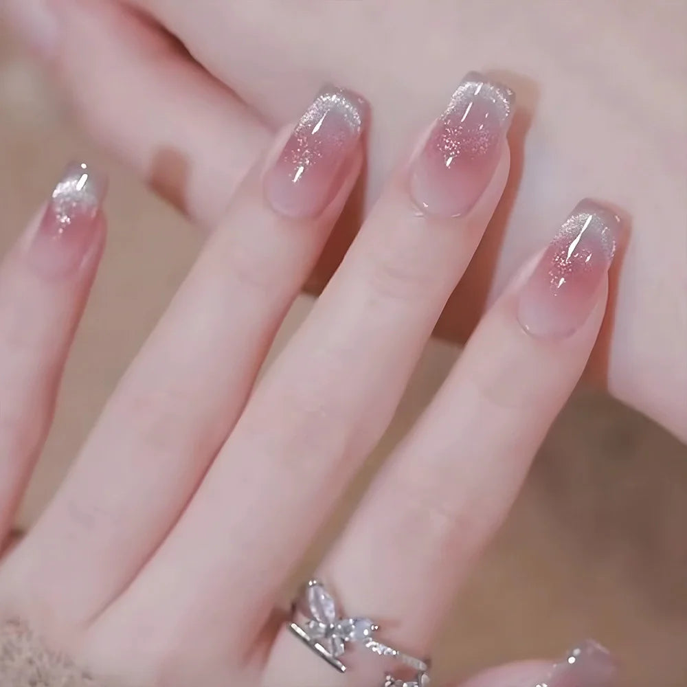 Glitter Diamond Press-On Nails | Short Square Full Cover (24 Pcs)