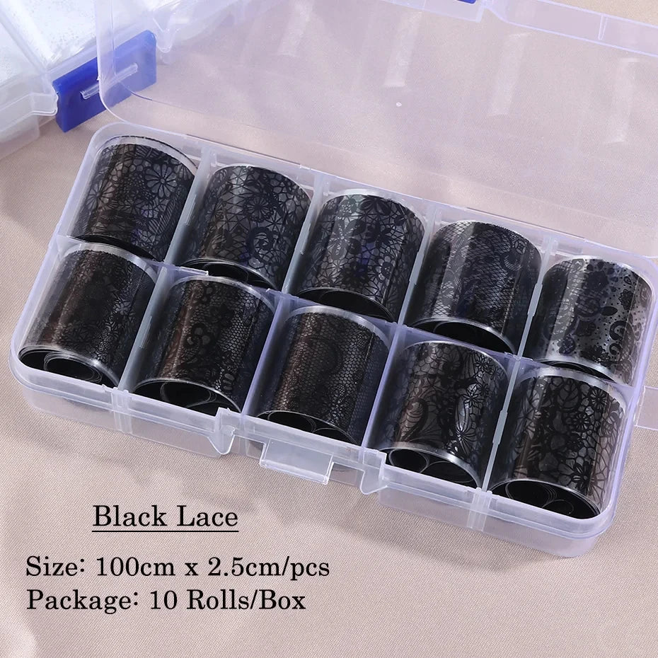 Black & White Lace Nail Art Foil Set (10 Rolls)
