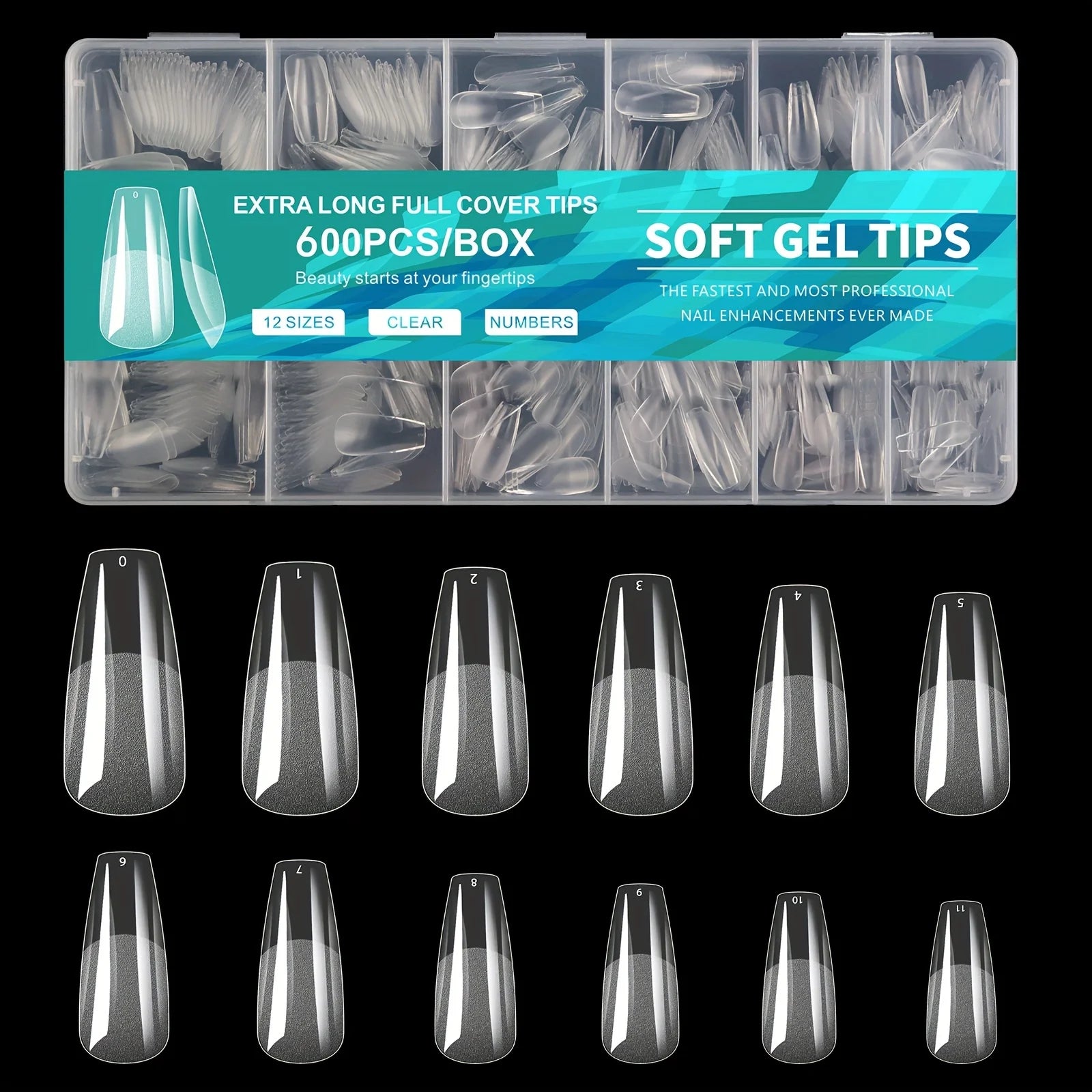 Gel Nail Tips for Extensions | Half Matte Clear Acrylic Full Cover (600 Pcs)