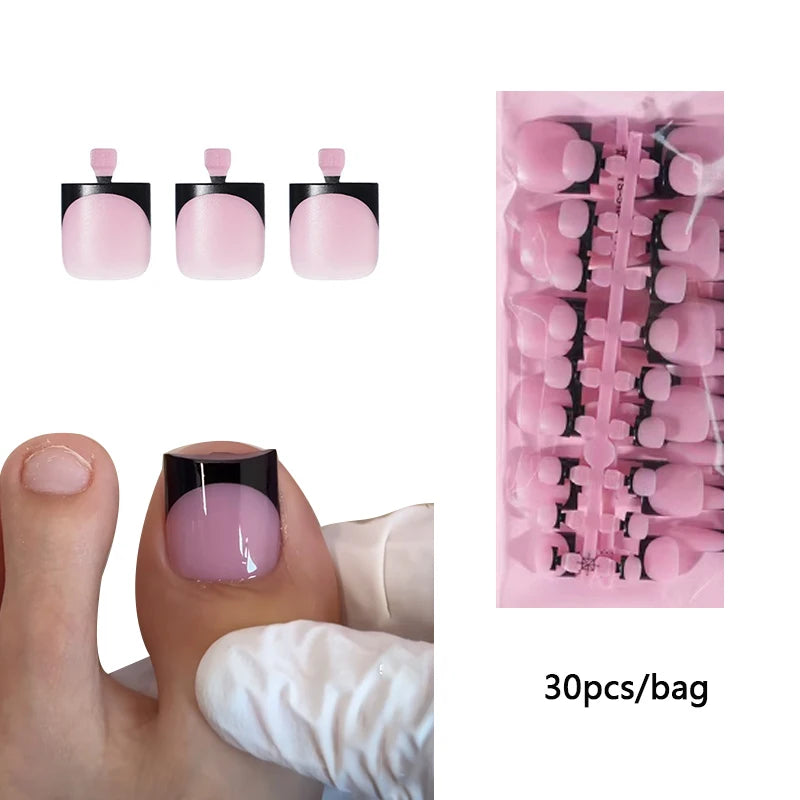 Square French Gradient Press-On Toenails | Salon Pedicure at Home (30 Pcs)