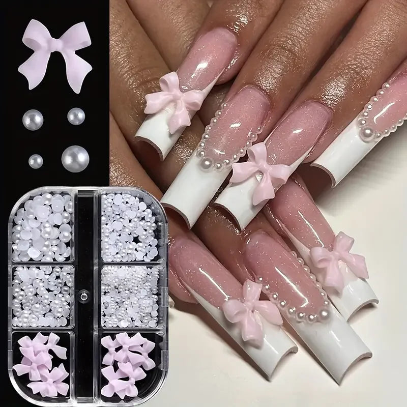 3D Nail Art Decoration Kit — Resin Bows & Pearls (500 Pcs)