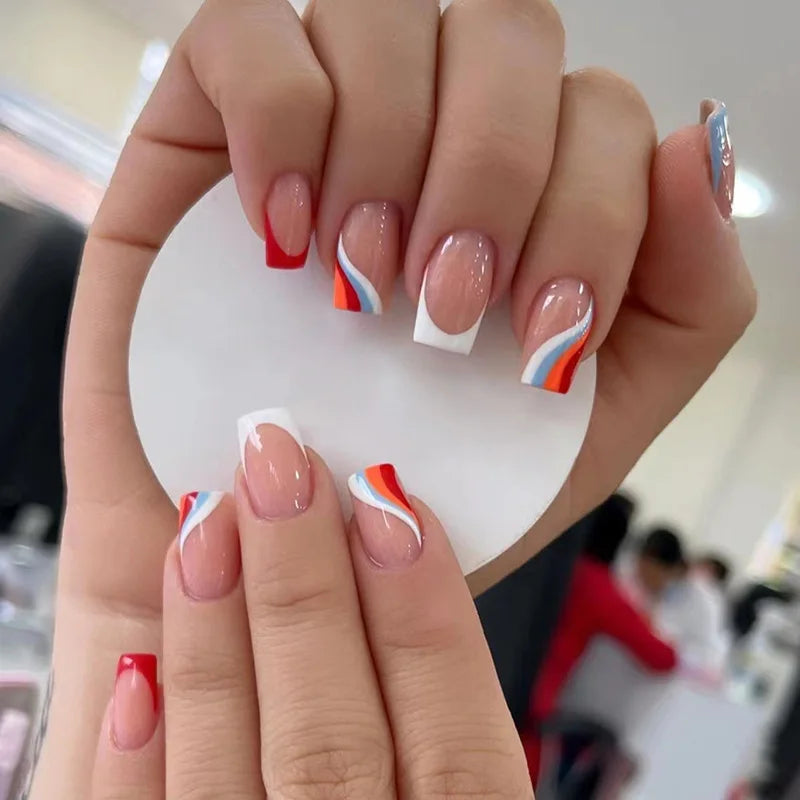 French Tip Handmade Press-On Nails with Glue (24 Pcs)