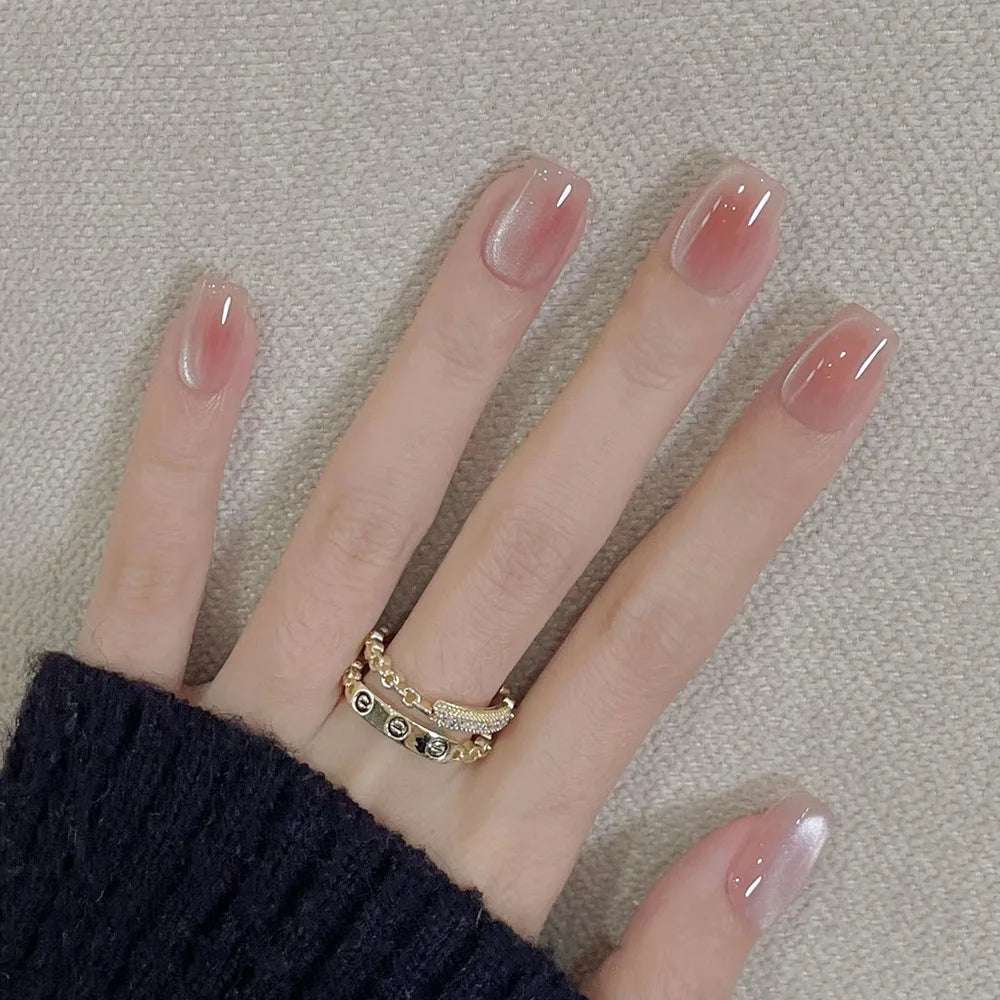 Glitter Diamond Press-On Nails | Short Square Full Cover (24 Pcs)