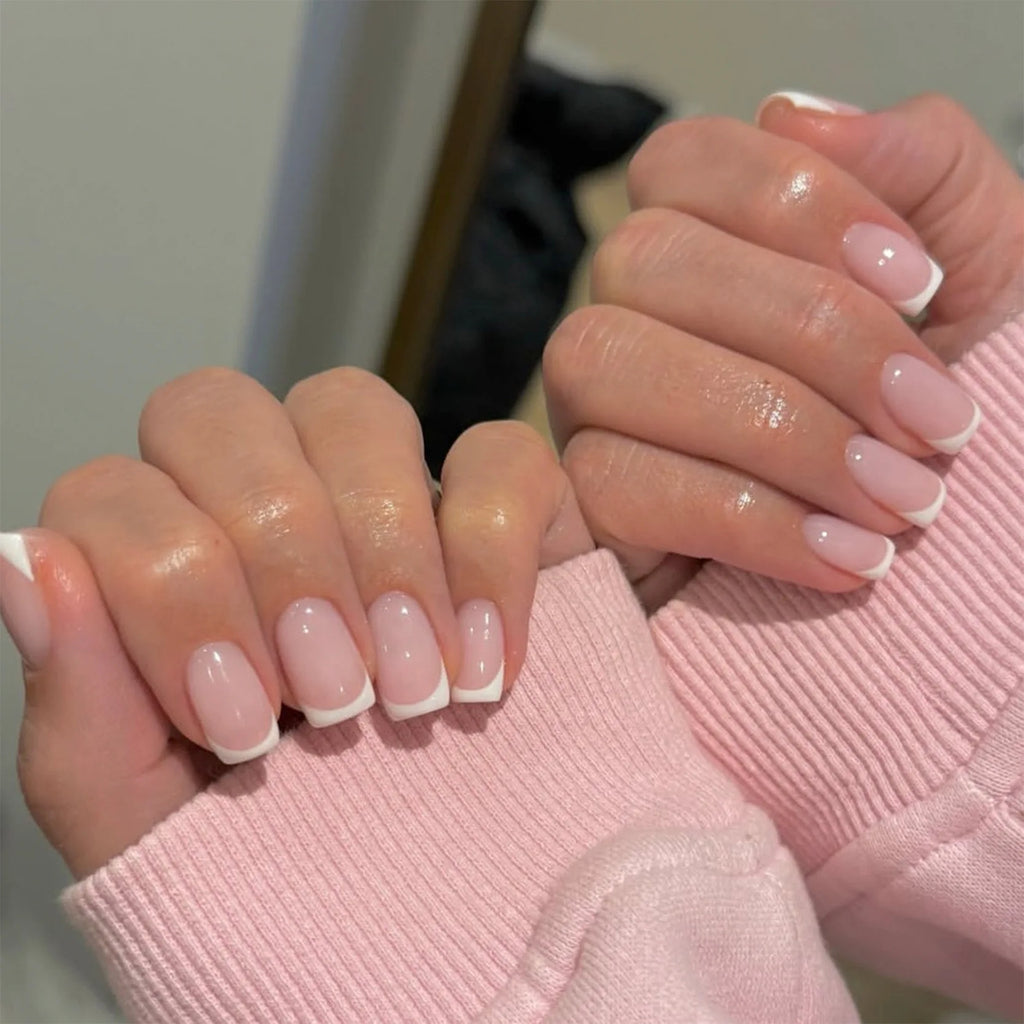 Handmade French Tip Press-On Nails | Minimalist Square Full Cover (24 Pcs)