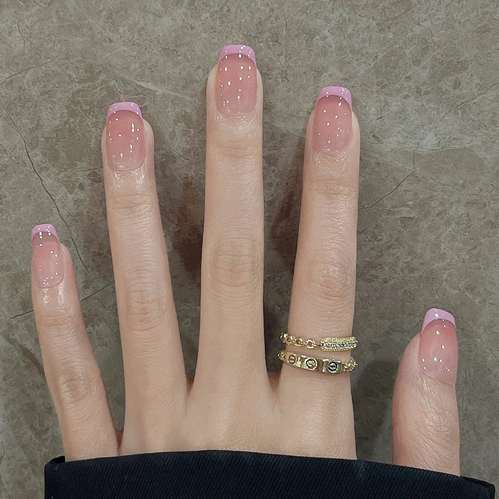 Glitter Diamond Press-On Nails | Short Square Full Cover (24 Pcs)