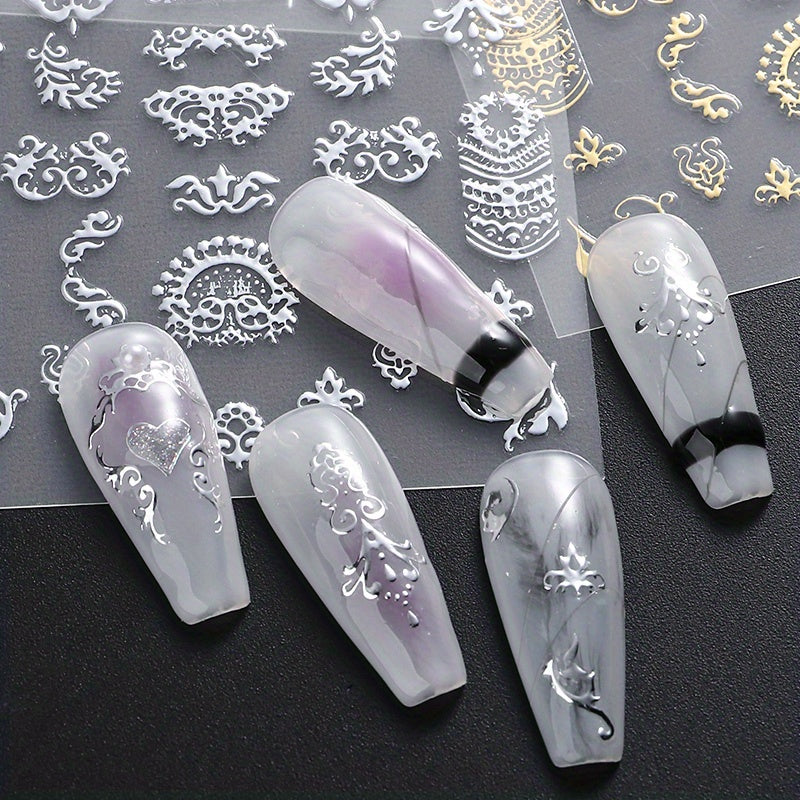 3D Metal Starburst Nail Art Stickers — Gold & Silver