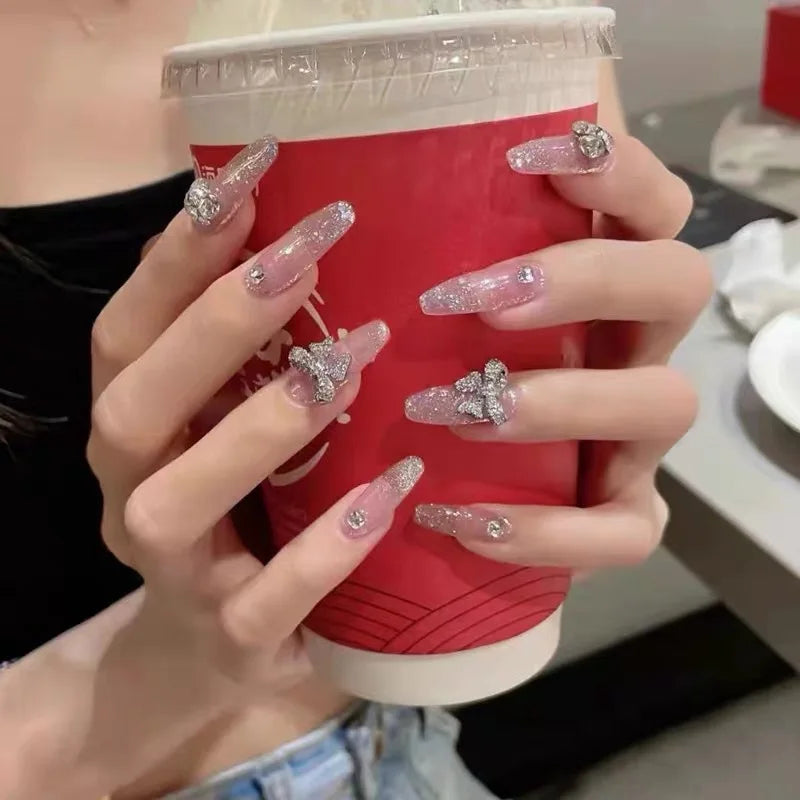 Glitter Diamond Press-On Nails | Short Square Full Cover (24 Pcs)