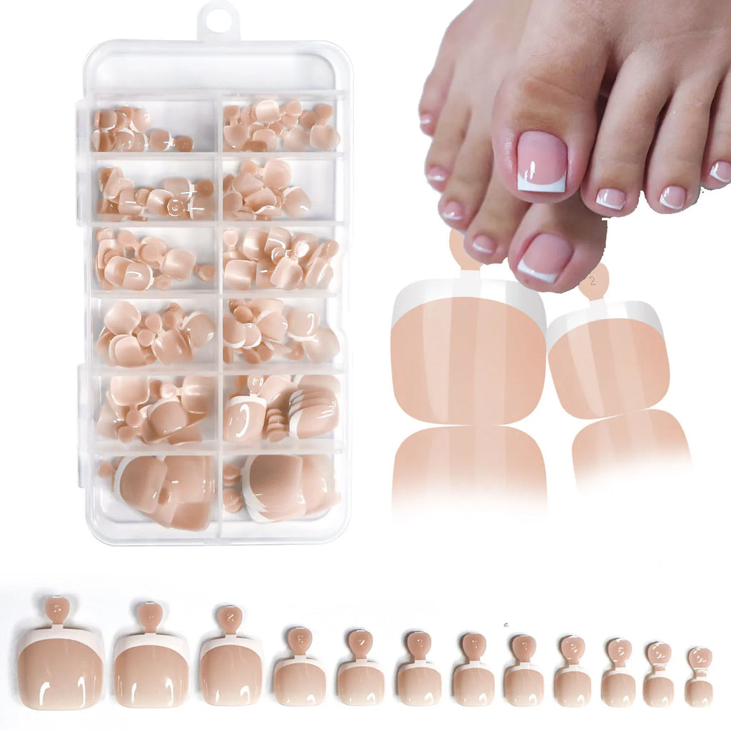 Glossy Nude Pink French Press-On Toenails (120 Pcs)