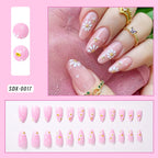 Flower Press-On Nails | White & Pink Short Square Full Cover (24 Pcs)