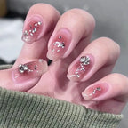 Glitter Diamond Press-On Nails | Short Square Full Cover (24 Pcs)