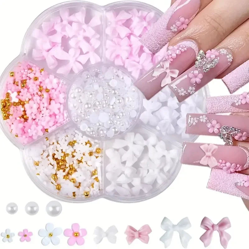 3D Nail Art Decoration Kit — Resin Bows & Pearls (500 Pcs)
