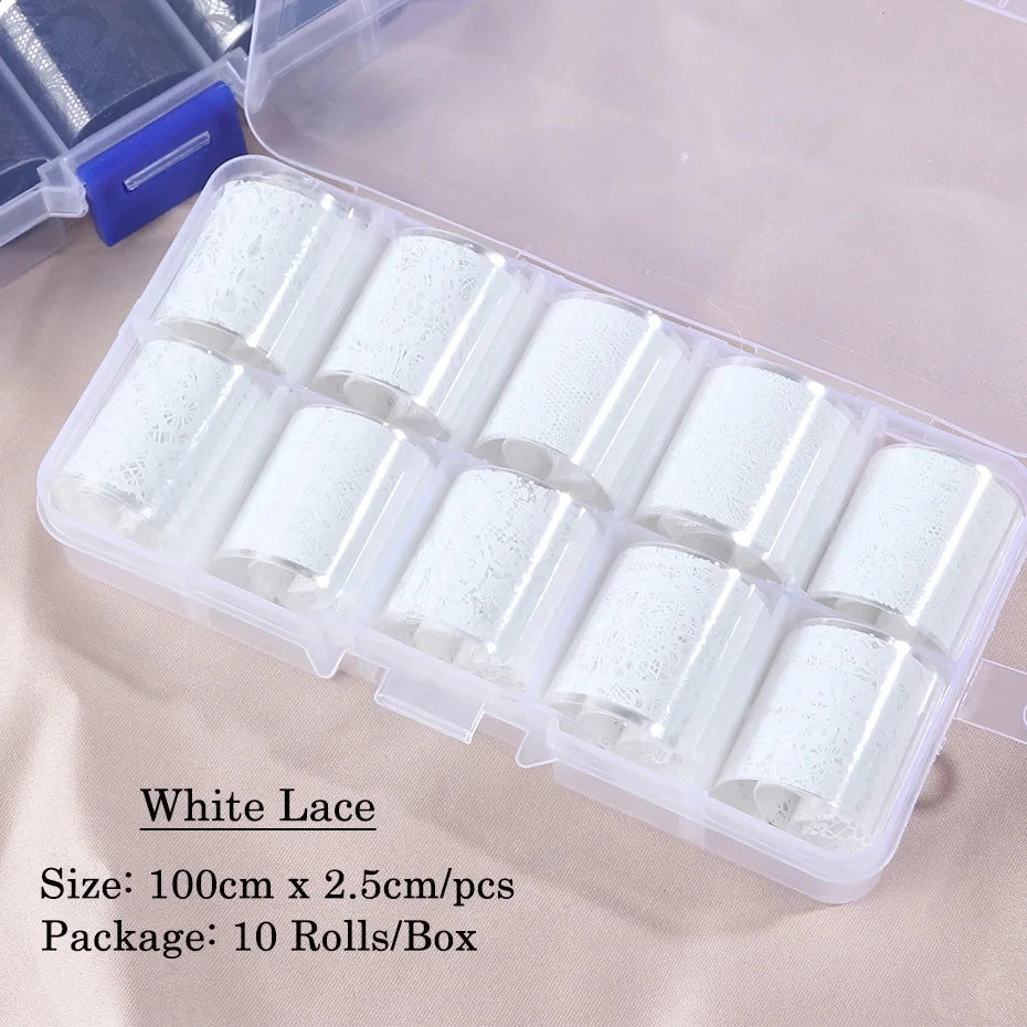 Black & White Lace Nail Art Foil Set (10 Rolls)