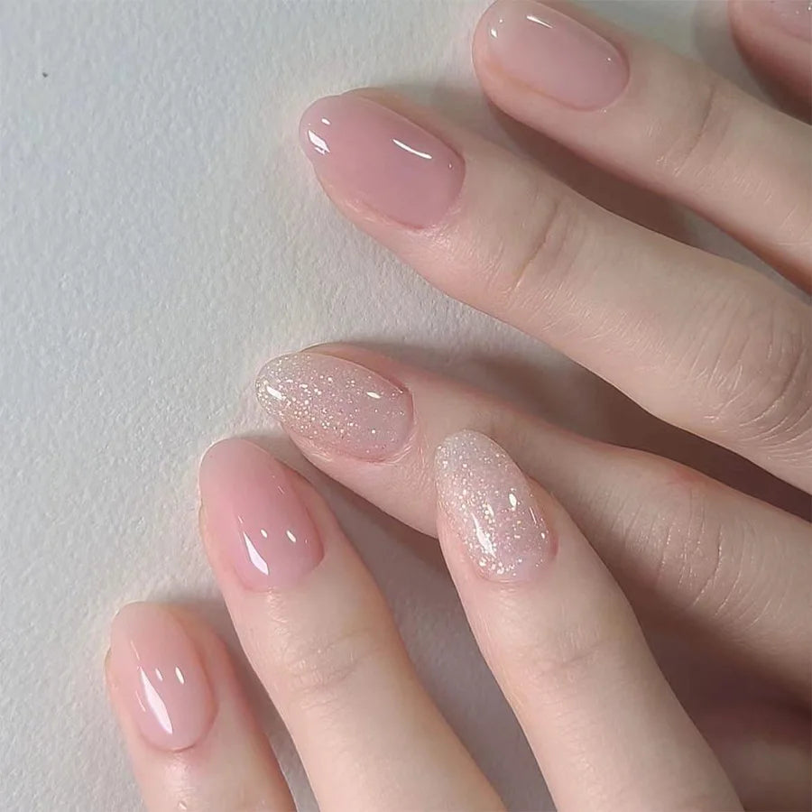 Glitter Diamond Press-On Nails | Short Square Full Cover (24 Pcs)