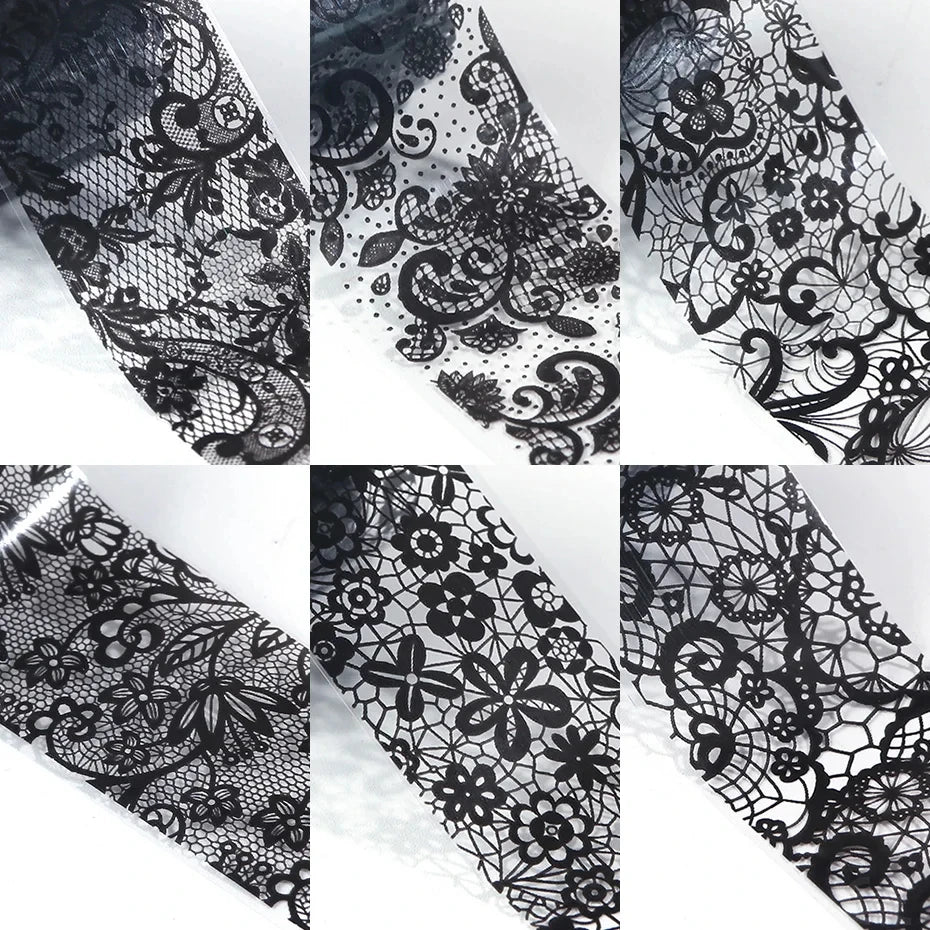 Black & White Lace Nail Art Foil Set (10 Rolls)