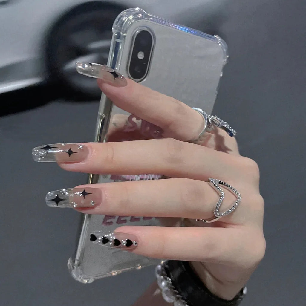 Glitter Diamond Press-On Nails | Short Square Full Cover (24 Pcs)