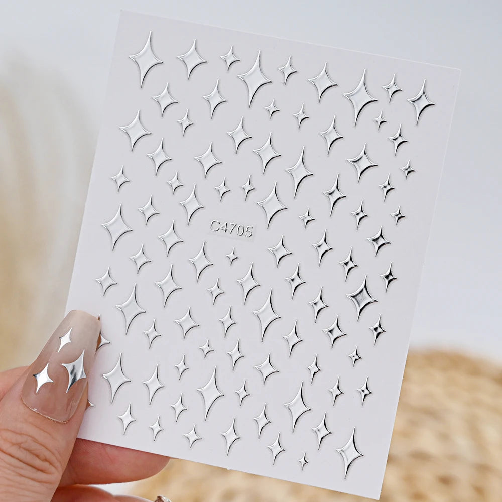 Metallic 3D Star & Chain Nail Art Stickers | Gold & Silver (6 Sheets)