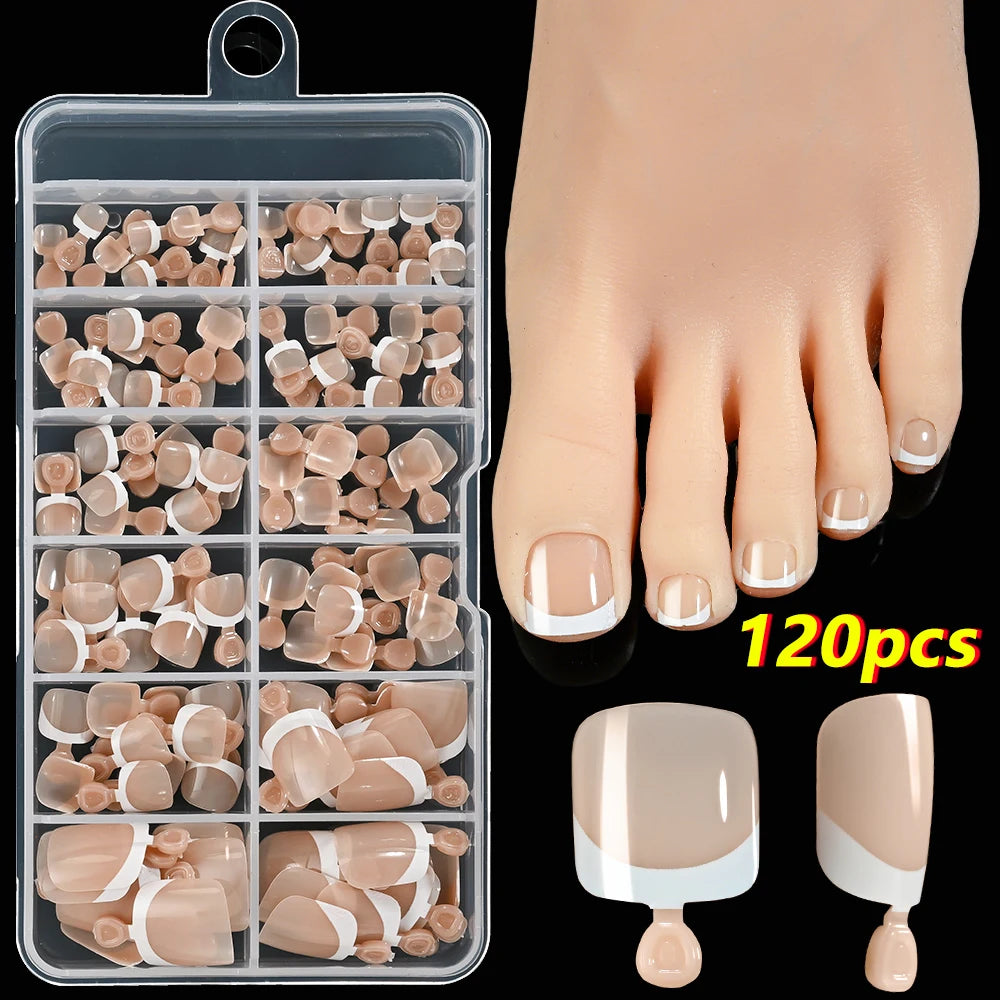 White Short Square Press-On Toenails | Full Cover Pedicure Set (100 Pcs)