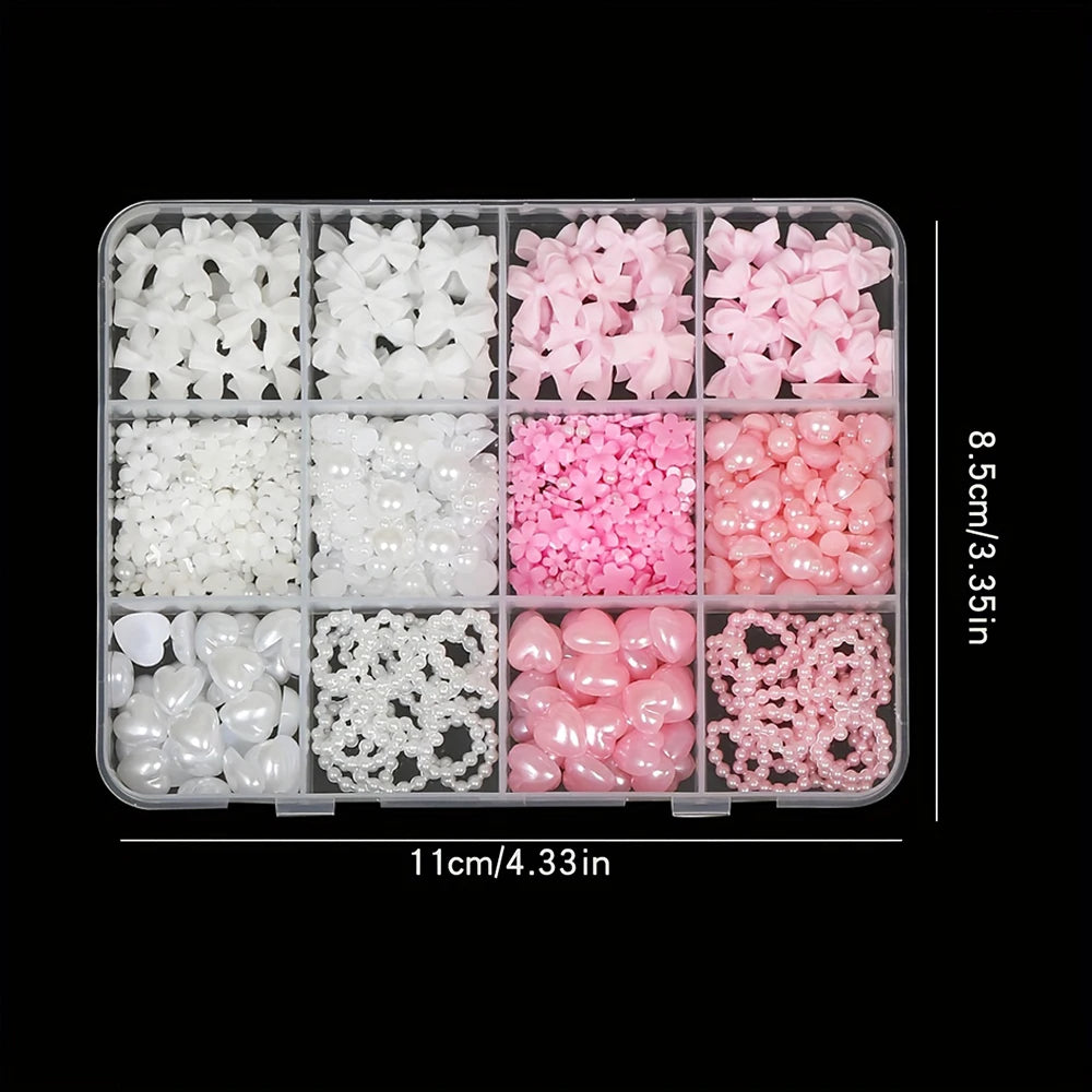 3D Nail Art Decoration Kit — Resin Bows & Pearls (500 Pcs)