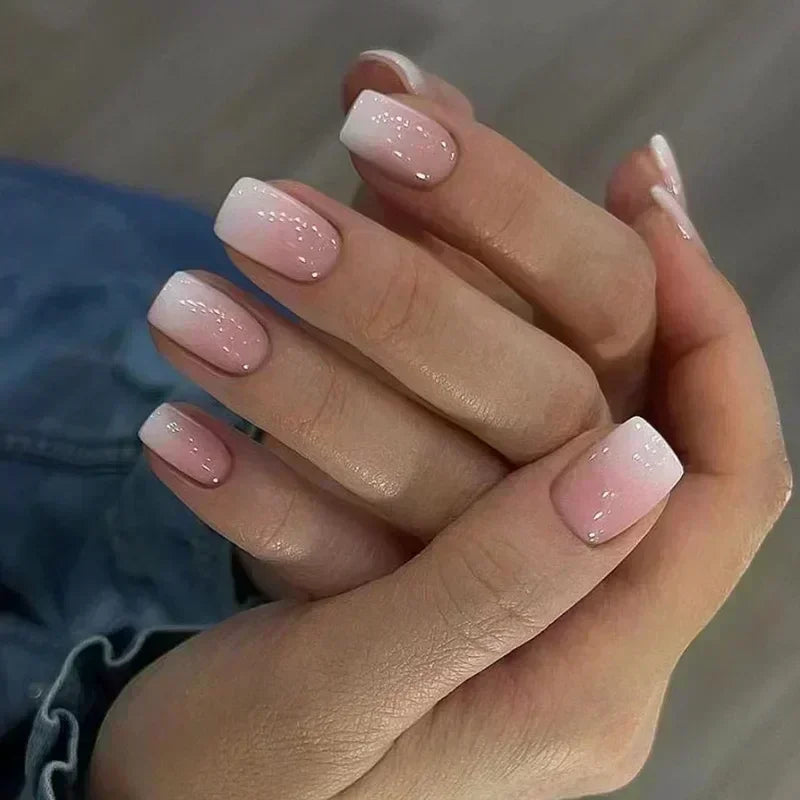 French Tip Handmade Press-On Nails with Glue (24 Pcs)