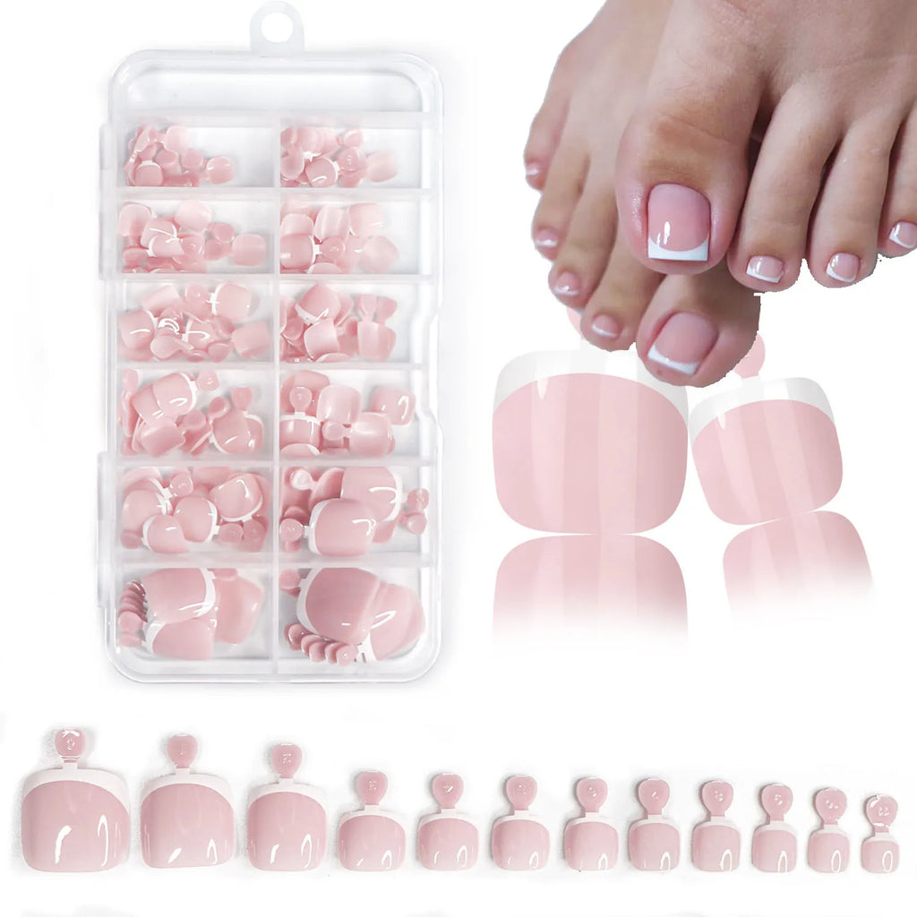 Glossy Nude Pink French Press-On Toenails (120 Pcs)