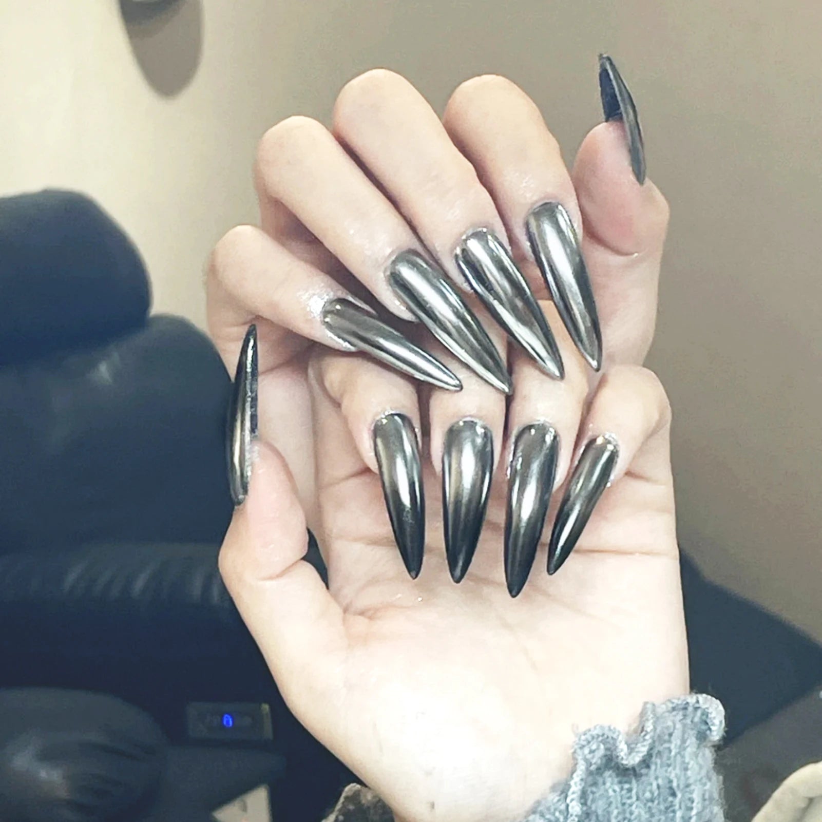 Glossy Black Stiletto Press-On Nails (24 Pcs)