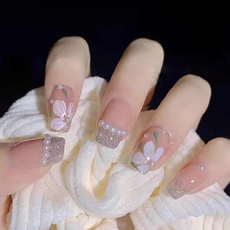 Glitter Diamond Press-On Nails | Short Square Full Cover (24 Pcs)
