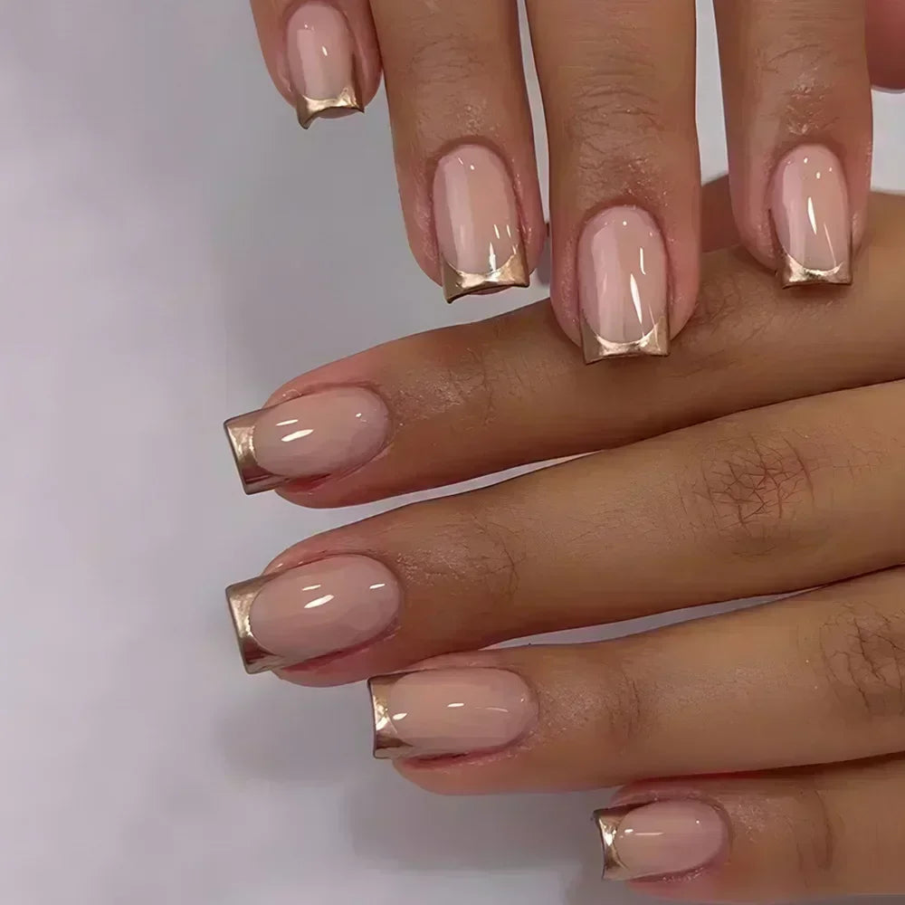 French Tip Handmade Press-On Nails with Glue (24 Pcs)