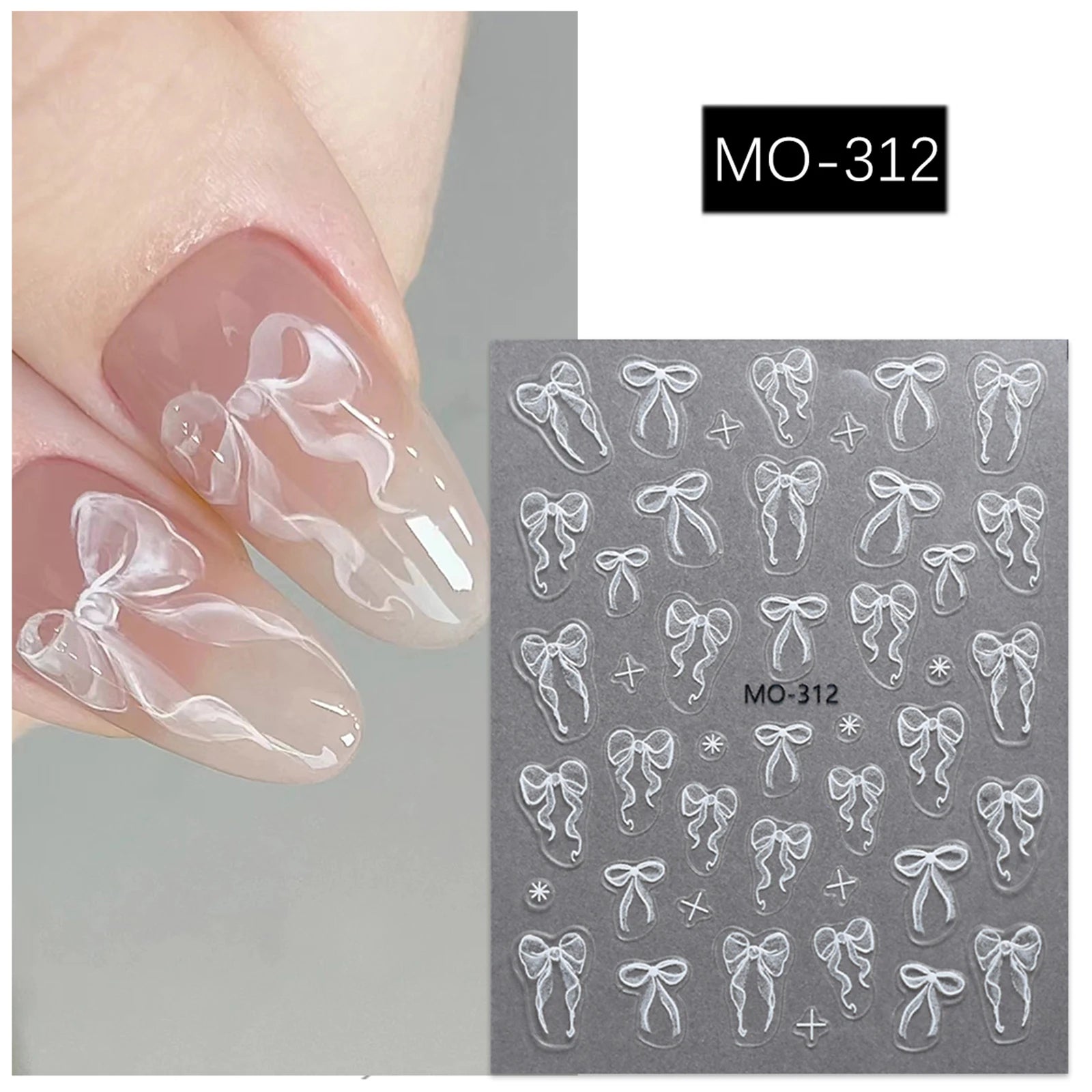 3D Bow Ribbon Nail Art Stickers — Sweet Pink & White