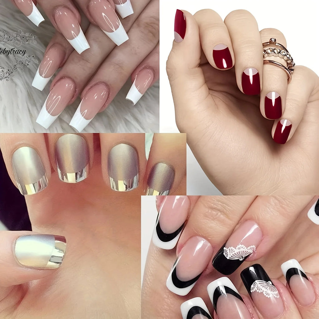French Tip Nail Art Stickers — White Self-Adhesive Strips (3 Pcs)