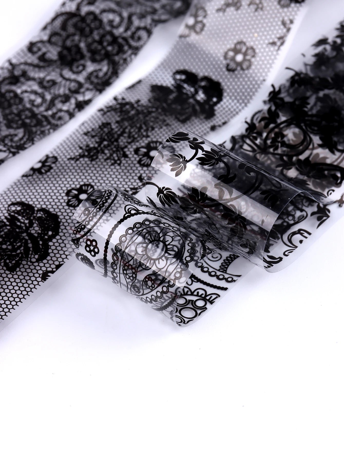 Black & White Lace Nail Foil Transfer Stickers | 10 Sheets