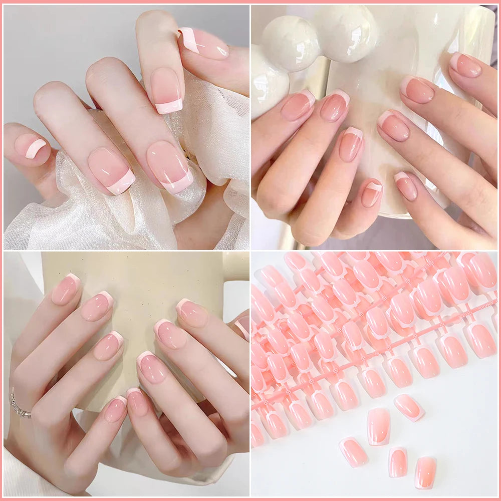 Glossy Pink Square Coffin Press-On Nails | Full Cover Salon Set (120 Pcs)