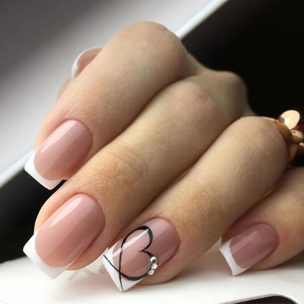 French Tip Handmade Press-On Nails with Glue (24 Pcs)