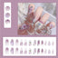 Flower Press-On Nails | White & Pink Short Square Full Cover (24 Pcs)