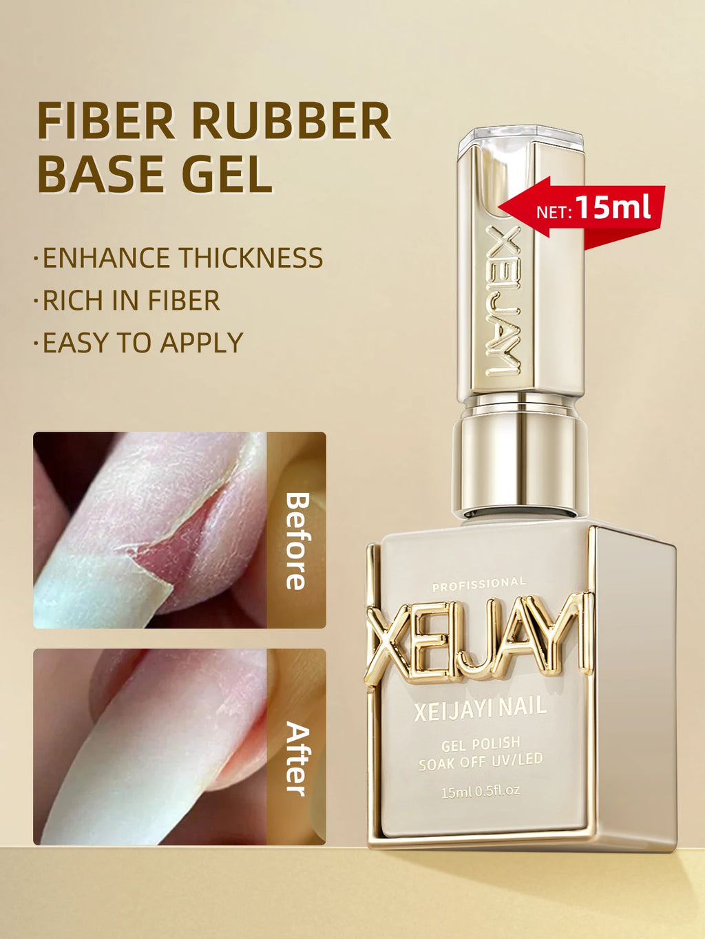 Fiber Rubber Base Gel Nail Polish (15ml)