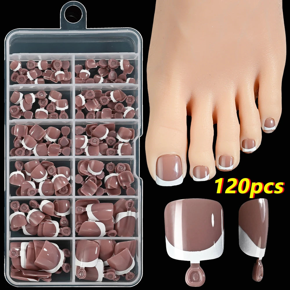 White Short Square Press-On Toenails | Full Cover Pedicure Set (100 Pcs)
