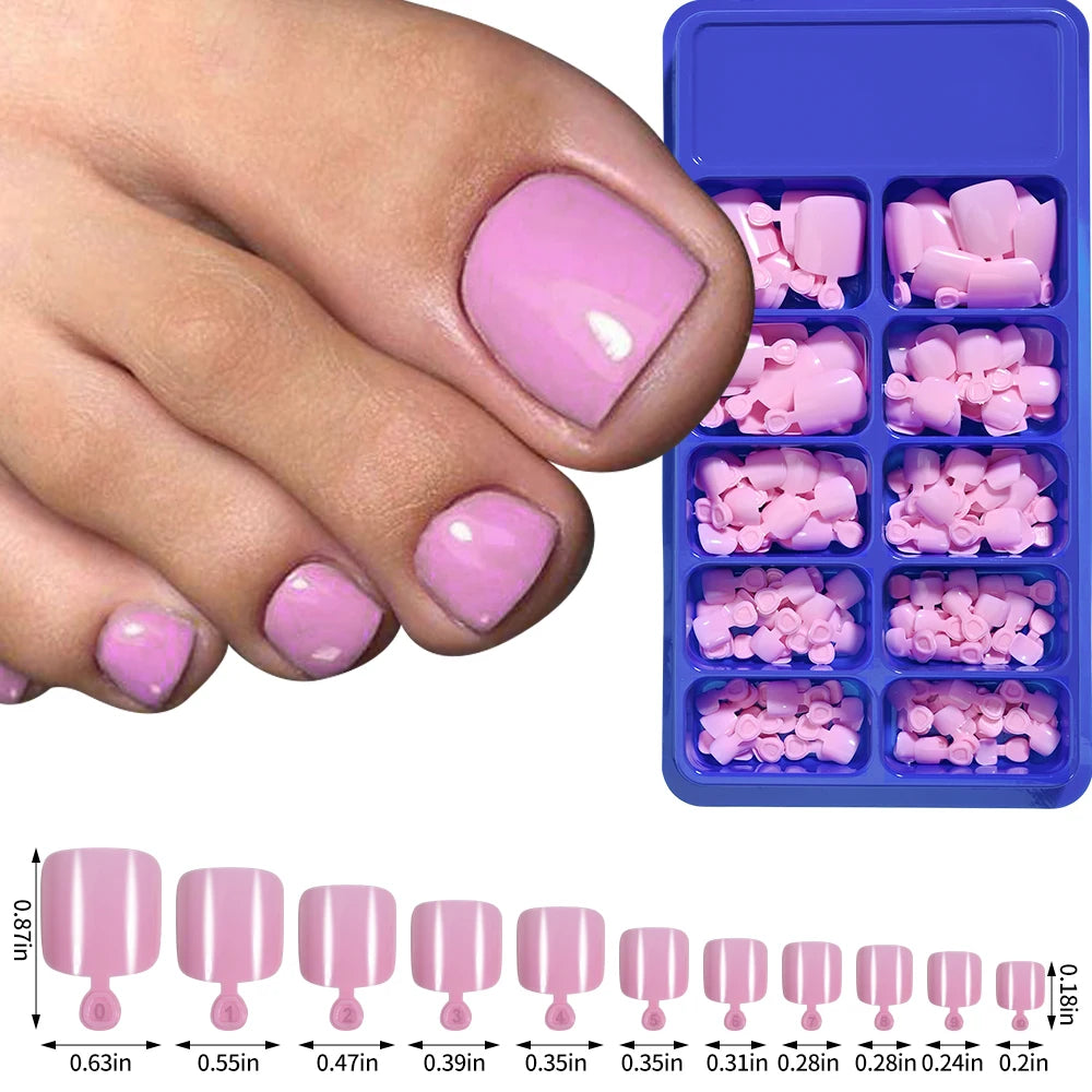 White Short Square Press-On Toenails | Full Cover Pedicure Set (100 Pcs)