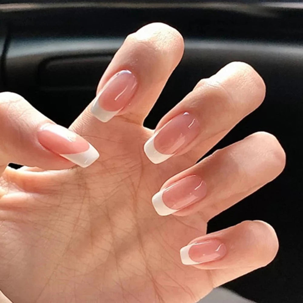 White French Press-On Nails with 3D Bowknot (24 Pcs)