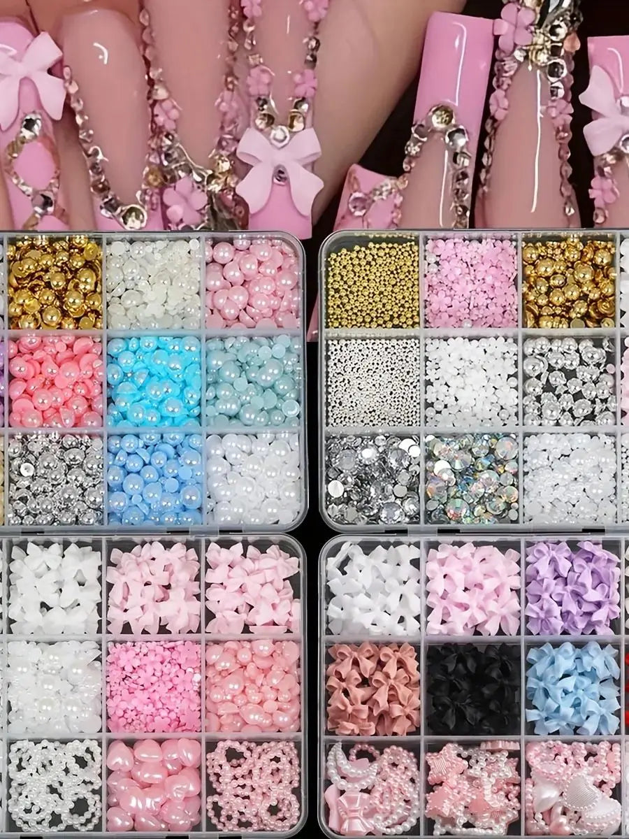 3D Nail Art Decoration Kit — Resin Bows & Pearls (500 Pcs)