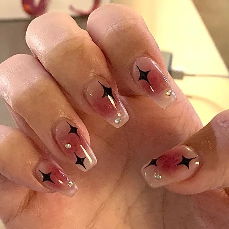 Glitter Diamond Press-On Nails | Short Square Full Cover (24 Pcs)